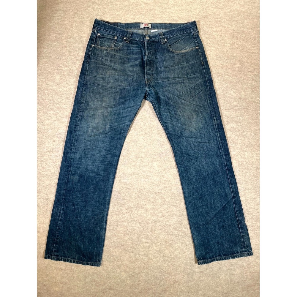 Levis 501 Original Fit Jeans Mens 38x32 Blue Whiskered Denim Straight Leg Cotton